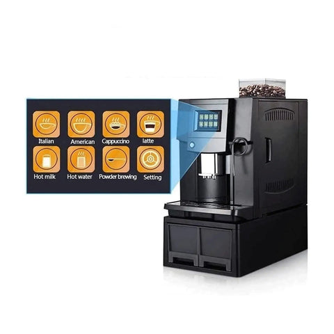 Super Automatic Espresso Machine And Hot Water Dispenser Combo Featuring Easy One Touch Operation with touch screen options.