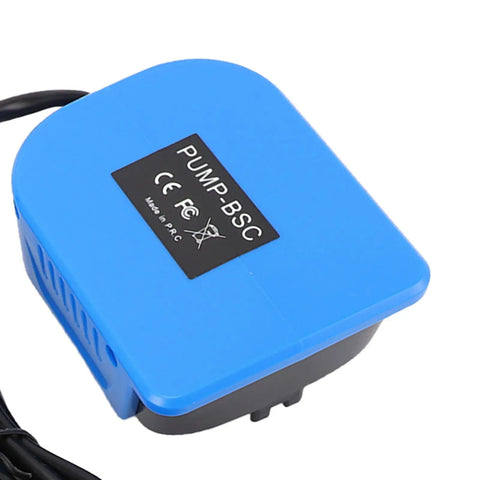 Compact Submersible Sump Pump With Sediment Filter, 500 GPH Flow Rate, device in blue housing with power cord.
