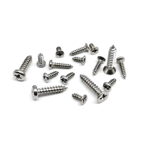 Micro Self Tapping Screw Set 304 Stainless Steel Rust Resistant M1.2 Through M4 assorted sizes for wood and plastic, 380 piece hardware kit.
