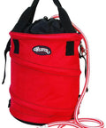 Rope Bag Go-To for Climbing and Arborist Work, Heavy-Duty 1200 Denier Polyester Rope Tote with red exterior and coiled rope