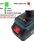 Cordless Electric Rivet Gun And Nut Setter Kit With Rechargeable Battery Charger Plus Rugged Carry Case No Cord Hassles Grab And Roll Power Tool showing power gauge and mode switch key.