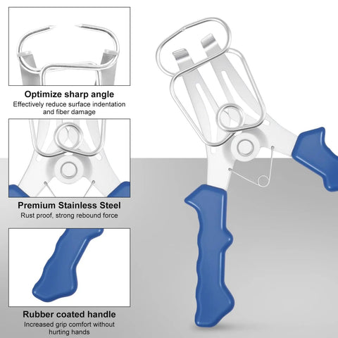 20 Pcs Solid Steel Miter Spring Clamps Kit With Ring Holder For Woodworking Trim, Crown Molding, And Picture Frames. close-up of stainless steel clamp with blue rubber handle