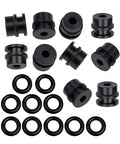 Flat lay of black side-seal kit for Fusion Air Purge AP Spray Gun, featuring rubber O-rings and plastic spacers.