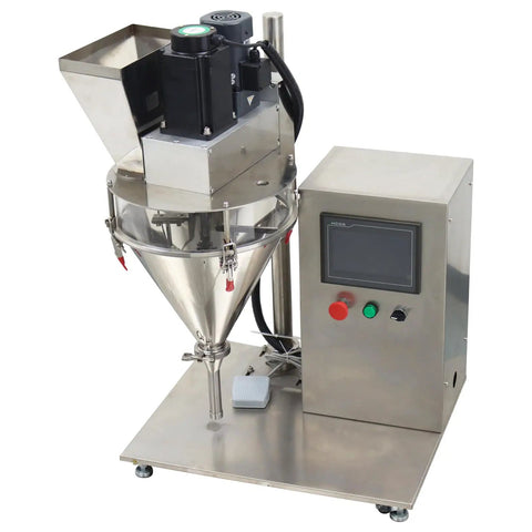 Compact Desktop Semi Automatic Powder Filling Machine Featuring No Sweat Setup And Consistent 10 To 200 Gram Dosing For Coffee Milk Sugar Feed And Bulk Granules in stainless steel.