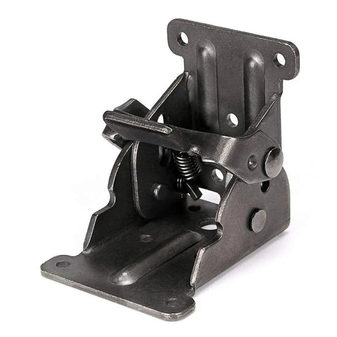 Premium Heavy Duty Folding Table Brackets 4 Pack showing a black steel bracket with self-lock design for secure hold.