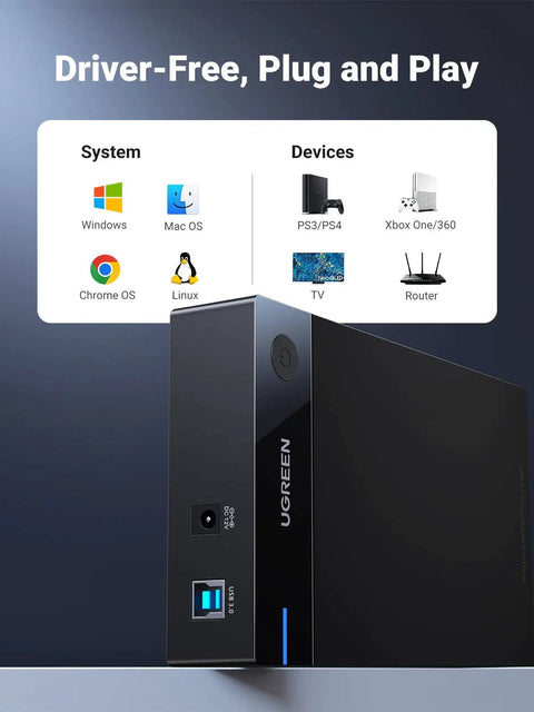 Dope USB 3.0 External Hard Drive Enclosure For 2.5 And 3.5 Inch SATA HDD Or SSD shown with plug and play compatibility.