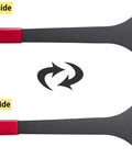 Front and back view of Cam Pulley Holder And Crankshaft Damper Locking Tool For Lexus And Toyota Engines, red handle, grooved pins
