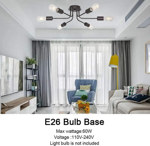 Six Light Sputnik Chandelier In Oil Rubbed Bronze Semi Flush Ceiling Light For Kitchen Dining Room Living Room Foyer Indoor Lighting With Heat Resistant Ceramic E26 Sockets For That Clean Bronze Vibe