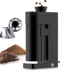 Top Tier Plug In Electric Burr Coffee Grinder With 53 Mm Stainless Steel Conical Burrs and Nitty Gritty Infinite Adjustment with coffee grounds.