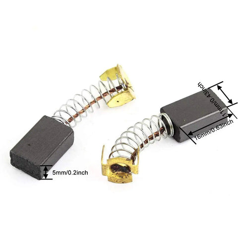Premium Carbon Motor Brushes For Electric Tools And Power Drills 16Mm X 11Mm X 5Mm Universal Replacement Kit 20 Piece Set showing carbon brushes with gold connector and metallic spring.