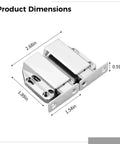 Push To Open Magnetic Door Latch For Glass Cabinets And Double Doors, Zinc Alloy With Chrome Finish, size dimensions shown