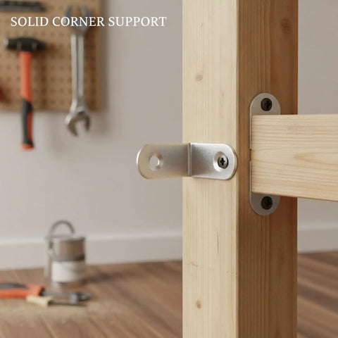 Beefy Heavy Duty 90 Degree L Bracket Stainless Steel Corner Brace supporting wooden furniture joint