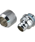 Two silver chrome PC water-cooling compression fittings, G1/4 to 3/8 ID, 1/2 in OD soft tubing
