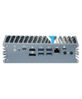 Back view of Rock Solid Din Rail Micro Firewall Mini Pc Featuring Intel Core Ultra 5 125U And Eight Gbe Ports for connectivity options.