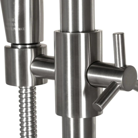 HomeStock Modern Brushed Nickel Shower System with Adjustable Slide Bar, close-up of the control valve and slide bar.