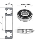 Diagram of Deep Groove Ball Bearings 25x62x17mm P6 Pre Lubricated With Double Rubber Seal showing dimensions and cross-sectional view