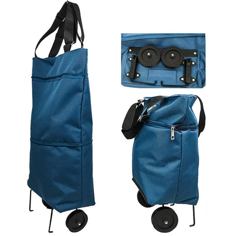 Collapsible Shopping Cart With 360 Degree Swivel Wheels For Travel Camping And Home Use, large capacity, foldable, lake blue