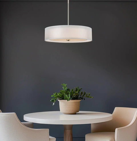 Cool Lindos 20 Inch Modern Double Drum Pendant Light Three Light Chandelier With Sheer Outer Shade Over White Inner Fabric Shade