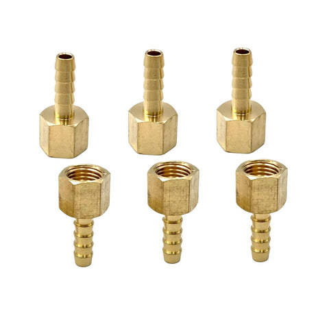 Image of Six Pack Brass One Quarter Inch NPT Female To One Quarter Inch Barb Air Hose Fittings Set For Compressor Fuel Oil And Gas Built Tough Brass Barbed Adapters For Quick Connects And Leak Free Performance.