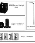 Built Tough Corner Bracket Connector Set For 4080 And 8080 Aluminum Extrusion, 90 Degree Solid Brackets 4 Pack with M8 T Nuts