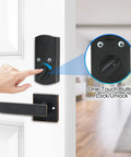 Person using Keyless Entry Door Lock With Keypad And Handle Set, 5 In 1 Smart Deadbolt For Front Door, Auto Lock shown in detail