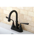 Four Inch Centerset Bathroom Faucet In Oil Rubbed Bronze With Heavy Duty Brass Construction Built To Last, two-handle view