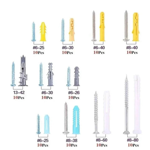 Heavy Duty Self Drilling Drywall Anchors Kit 220 Piece Wall Plugs Expansion Bolts Yellow Zinc Plated Carbon Steel Rust Resistant Quick Install No Pre Drill For Drywall And Light Masonry Projects, assorted sizes