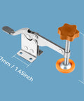 Stainless Steel Toggle Clamps With Vertical Release Adjustable Anti Slip Hold Down for woodworking and welding, dimensions shown