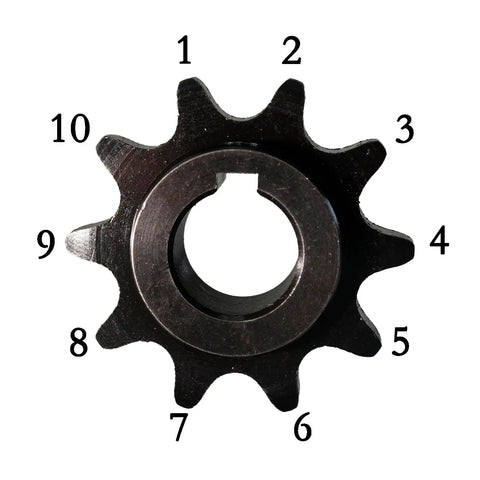Front view of 10 Tooth Sprocket And Spacer Kit With Five Eighth Inch Bore For Twenty To Thirty CVT Mini Bike Go Kart Chain Sizes 40 41 420.