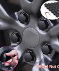 Tesla Wheel Lug Nut Covers Kit For Model 3 Y S X with dismantle tool in use, showcasing premium ABS and PC hubcap accessories on wheel