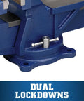 6 Inch General Purpose Bench Vise With 120 Degree Swivel Base And 5 Inch Jaw Opening, 3 Inch Throat, Dual Lockdowns