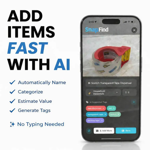 AI Auto Tagged QR Code Labels For Storage Bins And Moving Containers, 48 Color Coded Stickers displayed on phone app screen