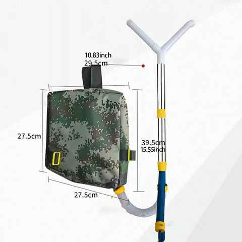 Handheld Spreader For Lawn And Garden, Portable Manual Fertilizer Spreader With Backpack, stainless steel, dimensions labeled