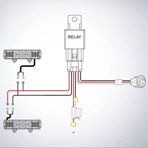Diagram of LED Light Bar Wiring Harness Kit With 2 Leads 12V On Off Switch Power Relay And Blade Fuse for installation