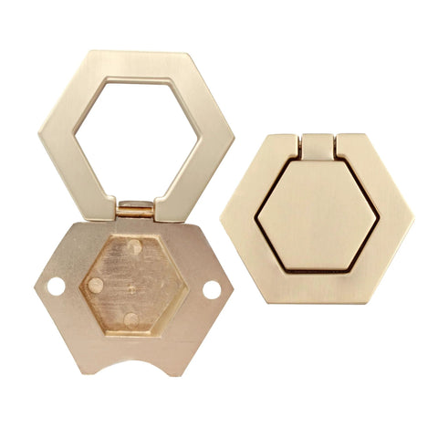 Two Pack Zinc Alloy Flush Mount Cabinet Pull Handles Gold Finish Flat Ring Style With 40mm Hole Distance And Screws Included