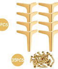 8 PCS gold 7 Inch Heavy Duty Gold Metal Furniture Legs Set of 8, Triangle Style Sofa Couch Chair Table Cabinet Feet with 35 screws