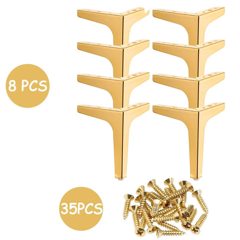 8 PCS gold 7 Inch Heavy Duty Gold Metal Furniture Legs Set of 8, Triangle Style Sofa Couch Chair Table Cabinet Feet with 35 screws