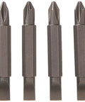 Six DeWalt double-ended screwdriver bits, #2 Phillips and No. 8 slotted ends, dark oxide finish.