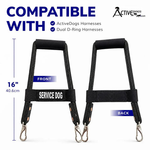Heavy Duty Leather Bridge Handle For Service Dogs Featuring Solid Steel Core Reflective Trim Ergonomic Dual Ring Harness Compatible 16 Inch Badass Pup Parent Guide Tool