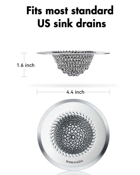 Reversible Chain Mesh Sink Strainer For Effortless Clean Up And Debris Catcher Large Capacity No Clog 304 Stainless Steel dimensions