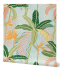 Tropical Botanical Vinyl Wallpaper Featuring Subtle Leather Texture Built Different Heavy Duty Commercial Grade Finish Custom Printed Paste Required in lush green and yellow floral pattern.