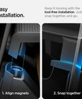 Installation process of Under Screen Storage Organizer For Tesla Model Y And Model 3 Premium TPU And PC Build with magnet alignment.