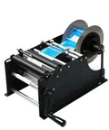 Cool Handheld Semi-Automatic Label Printer For Round Bottles And Jars Easy Manual Tape Dispenser Machine for Small Business Packaging Efficient Sticker Applicator Tool with a blue label roll.