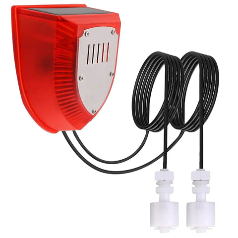 All Weather Water Level Alarm With Dual Probes Solar Powered 129 dB Red Strobe Siren shown with 16.4ft detect cord.