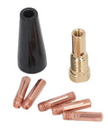 Pro Grade MIG Gun Gasless Welding Accessories Kit 7 Piece Set With Conductive Copper Tips, Gasless Nozzle Shroud, and Connector