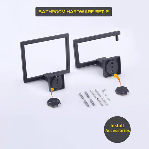 Matte Black Stainless Steel Bath Accessory Set 2 Piece Toilet Paper Holder And Towel Ring SUS304 Rustproof Contemporary Modern Finish