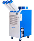 Heavy Hitter Commercial Portable Air Conditioner Cranking 29000 BTU with three vents for industrial cooling on wheels.