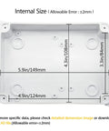 LeMotech IP65 white ABS junction box, interior view with 5.9 x 4.3 in cavity.