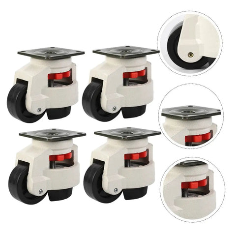 Beefy Heavy Duty Swivel Leveling Casters Wheels Set With Adjustable Feet 4 Pack 60mm Flat Plate Industrial Workbench Castors, white