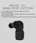 AN8 Female To Three Eighths Inch Hose Barb 90 Degree Swivel Fitting Adapter Aluminum Black Anodized 6061 T6 Pack Of 2 Heavy Duty For Automotive Fuel And Oil Lines, black elbow barb fitting